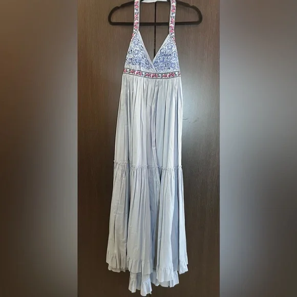 knee length dresses for ladies Ocean Blue Floral Halter Maxi Dress | Wholesale Pack of 4 main image 0
